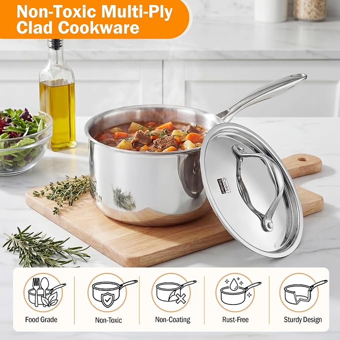 Cooks Standard 10-Piece Multi-Ply Clad Stainless Steel Pots and Pans Set - Image 5