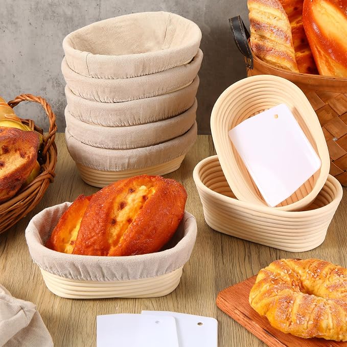 Gejoy 12 Set Oval Bread Proofing Baskets Banneton with Liner,8.5 Inch | Rattan Banneton for Sourdough, Includes Cloth Liner and Dough Scraper, Artisan Bread Rising Kit for Home Bakers - Image 3