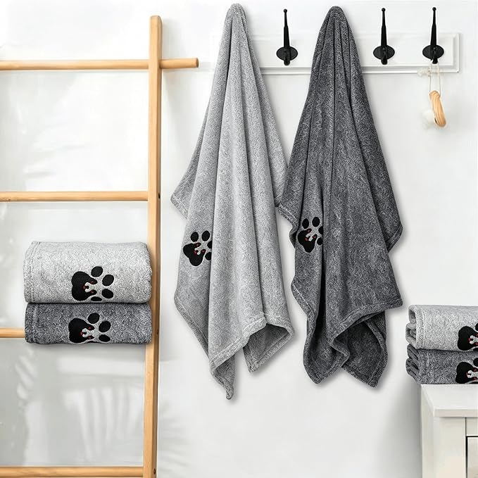 Dogvingpk Dog Towels for Drying Dogs 2 Pack - Super Absorbent Soft Quick Dry Microfiber Pet Bath Towel for Medium & Small Dogs, 36 * 28 Inch Grey and Black - Image 2