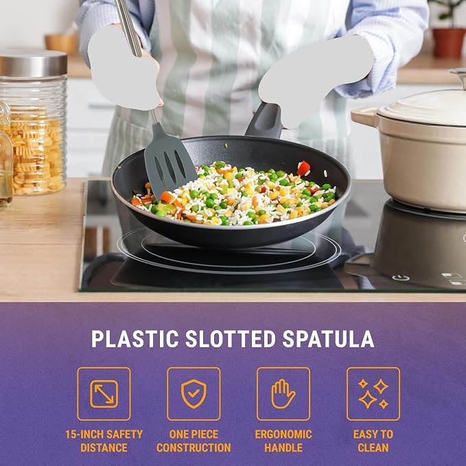 YBM Home Silicone Non-Stick Slotted and Solid Cooking Serving Spoons, Heat-Resistant Plastic Kitchen Tools for Mixing, Frying, Serving, Draining, Turning, with Stainless Steel Handle, Set of 2 Grey - Image 5