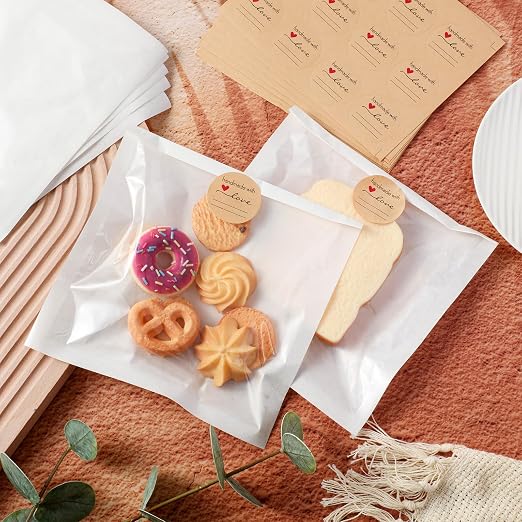 Outus 100 Pcs Cookie Packaging Bags with Seal, 7.1 x 7.5 Inch, White | Bakery Pastry Bags with Window, Heat Sealable Grease Resistant Paper to Go Bake Sleeves for Gift Giving Donut Bread Sandwich - Image 6
