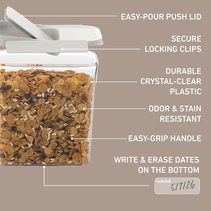 Bentgo Pantry - 6-Piece Airtight Cereal Containers, Easy Push & Pour Lid, Stackable & Clear BPA-Free Storage, Locking Lids for Freshness – Ideal for Kitchen & Pantry Organization (Snow) - Image 5