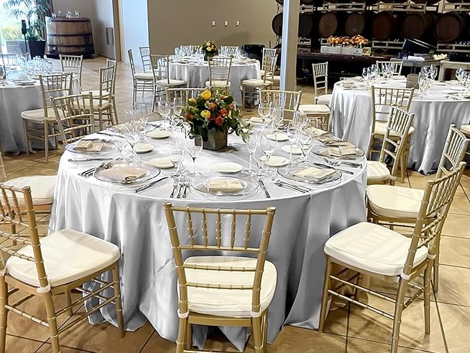 12 Pack 120 Inch Round Satin Tablecloth, Silver - Image 5