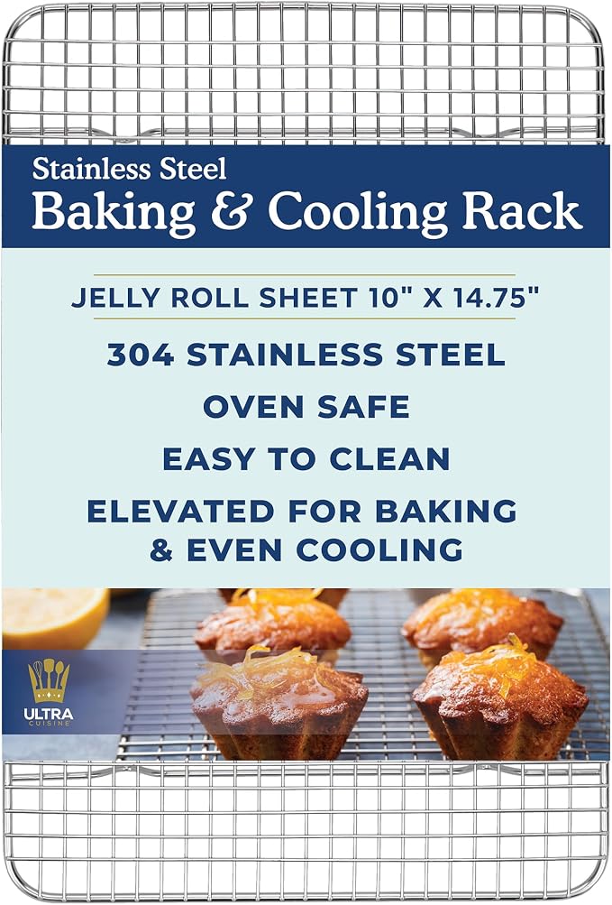 Ultra Cuisine Heavy Duty 100% Stainless Steel Cooling Rack for Cooking and Baking - Baking Rack & Wire Cooling Rack - Fits Quarter and Jelly Roll Sheet Pans - 8.5''x 12'' and 10''x 14.75'' - Image 3