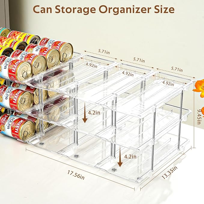 Can Organizer for Pantry, Stacking Can Storage Organizer Hold 36 Cans | Automatic Rolling Can Rack for Fridge, 3Tire 3 Columns Can Holder, Canned Goods Organizer - Image 2