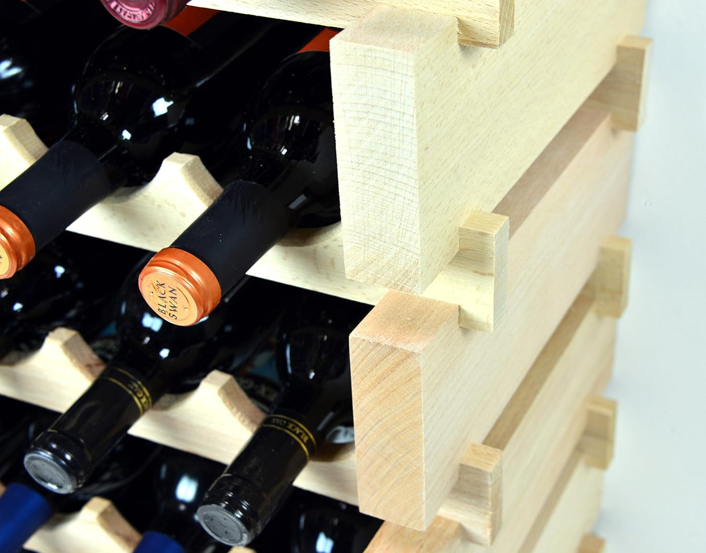 Modular Wine Rack Beechwood 40-120 Bottle Capacity 10 Bottles Across up to 12 Rows Newest Improved Model (100 Bottle - 10 Rows)