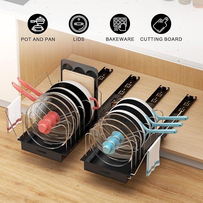 Golener Pots and Pans Organizer Under Cabinet, Pot Lid Holder, 2 Pack - Image 8