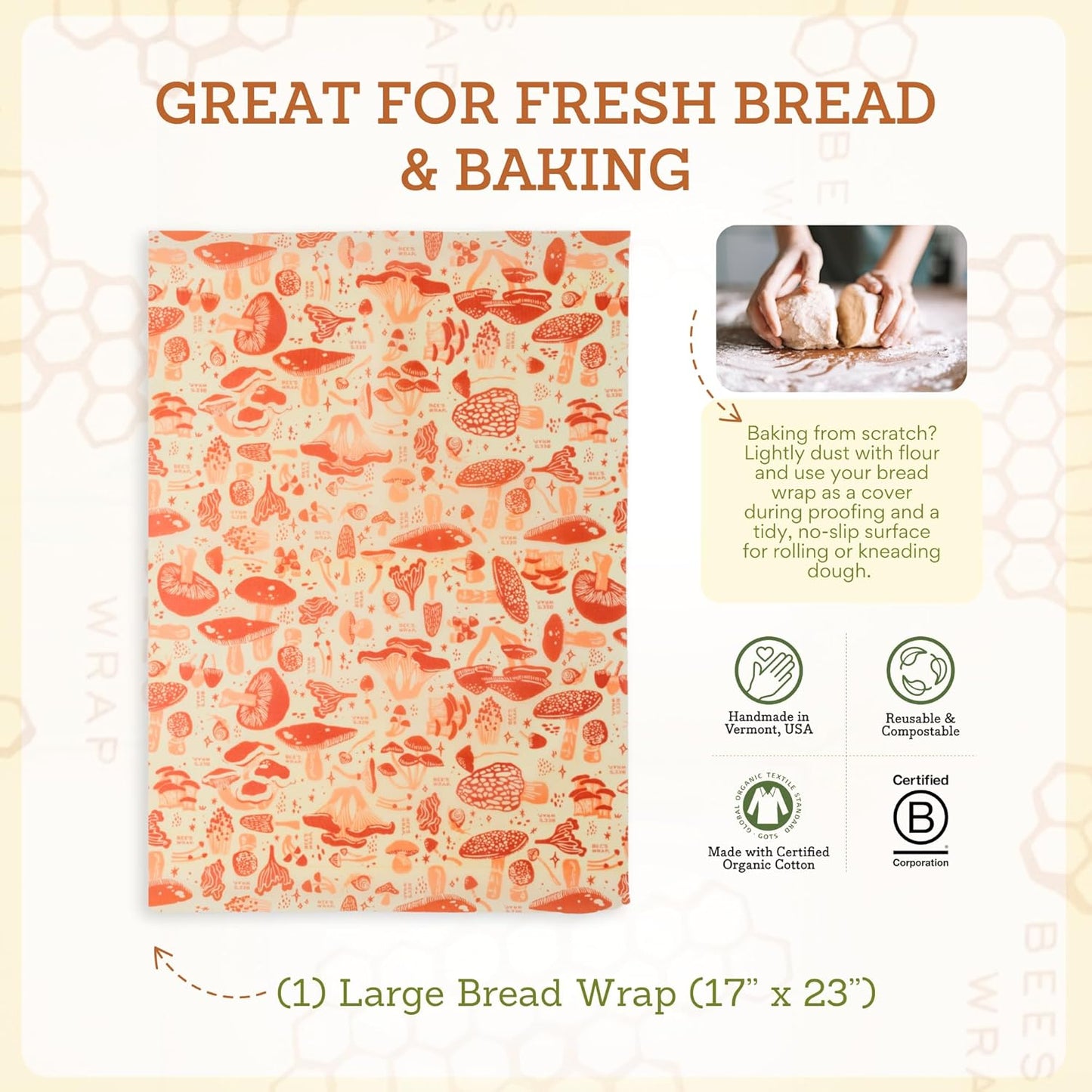 Bee's Wrap Beeswax Wraps for Food - Mushroom Magic Bread Wrap - Made in USA Reusable Bread Storage Bags - Organic & Eco-Friendly Alternative to Aluminum Foil, Sourdough Bags & Plastic Wrap