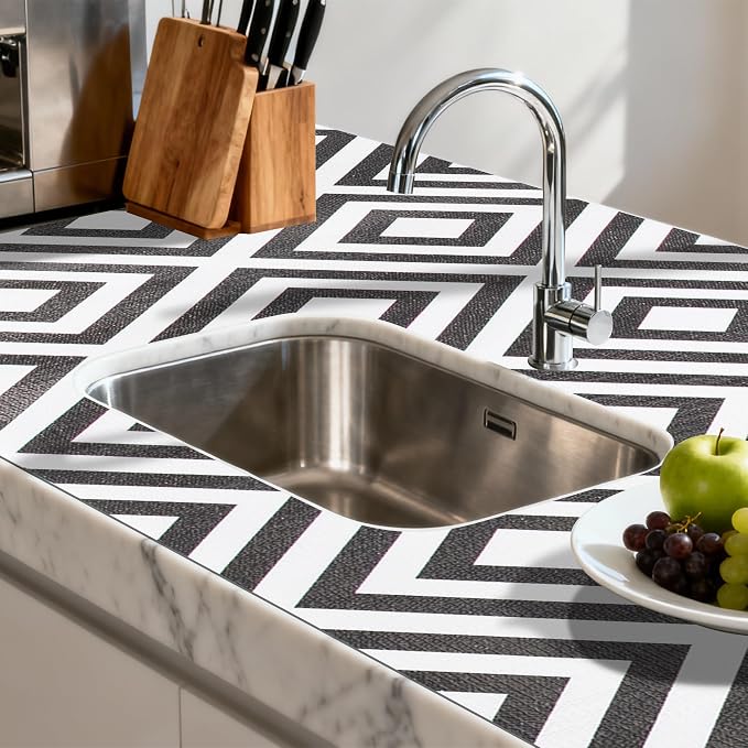 FIFTY FEET 12"x120" Non-Adhesive Shelf Liner for Kitchen Cabinets and Drawers, Washable Non-Slip PVC Cabinet Liner (Black Plaid)(8 Roll) - Image 6