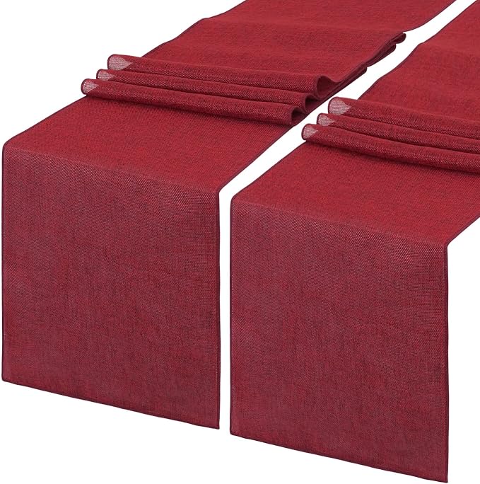 Burlap Table Runner Burgundy Jute Table Linens 2 Pack 13 x 84 Inch by LuoluoHouse