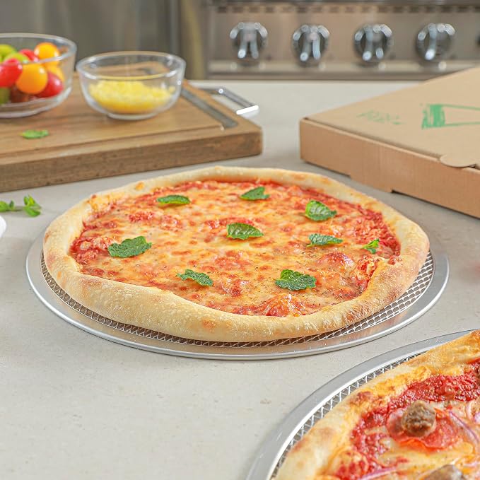 Restaurantware 13 Inch Aluminum Pizza Screen Pack of 72 Mesh Baking Tool For Crispy Crust, Lightweight Stackable Seamless Rim Rust-Resistant Baking Screen, Reusable for Pizzerias, Home Oven Use - Image 4