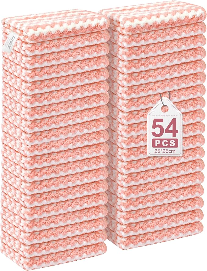 JOYMOOP 54 Packs Microfiber Cleaning Cloths, 10" x 10" Kitchen Towels – Reusable Cleaning Rags, Lint-Free, Super Absorbent Cleaning Cloths for Kitchen, Car, and Household Cleaning, Pink by JOYMOOP