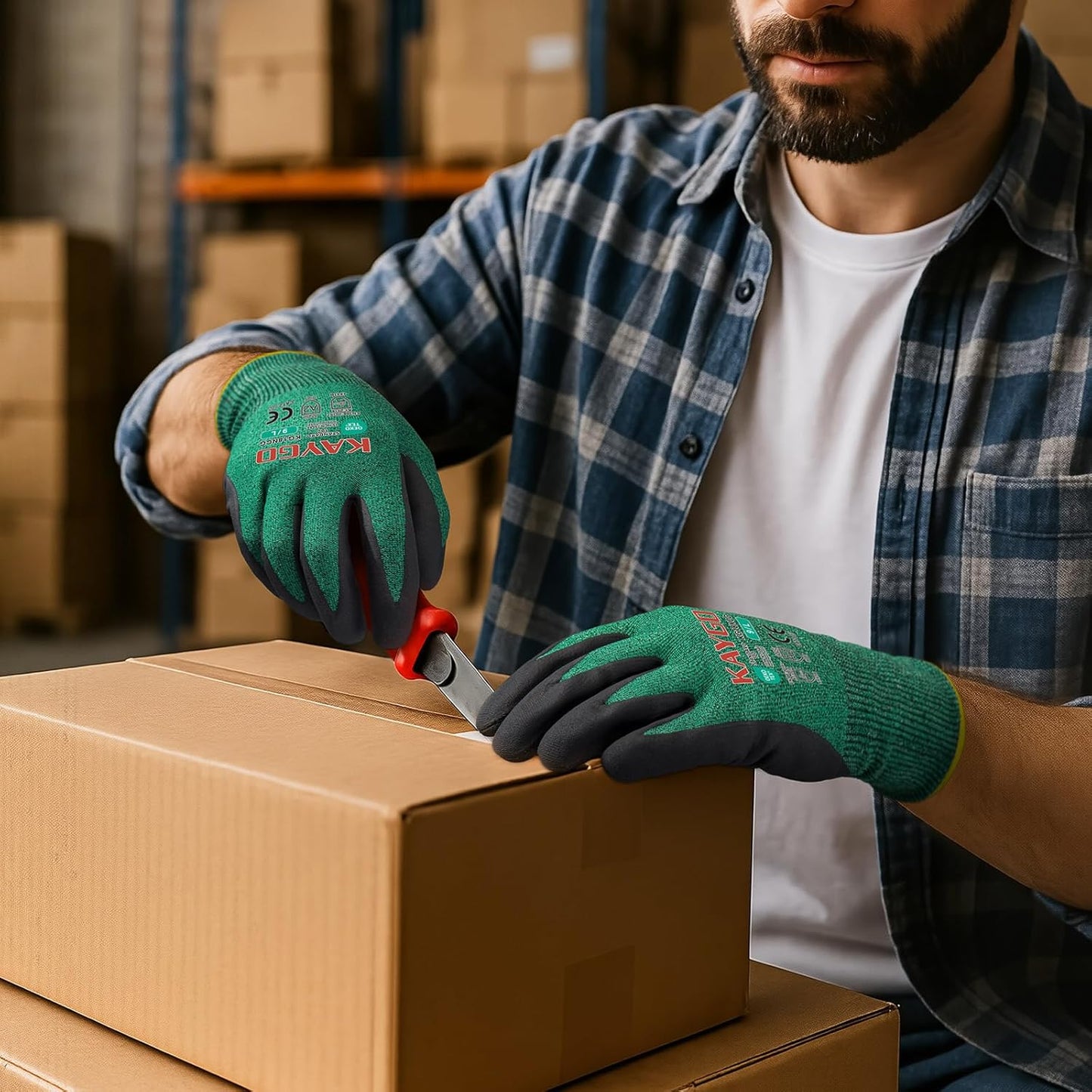 KAYGO Safety Work Gloves MicroFoam Nitrile Coated, 3 Pairs KG18N, Cut Resistant Glove with Abrasion and Oil Resistant Grip, ANSI Cut Level A2, M, Green