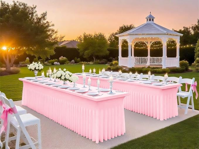 6 Packs Pink Spandex Table Clothes for 8 Ft Tables - Image 5