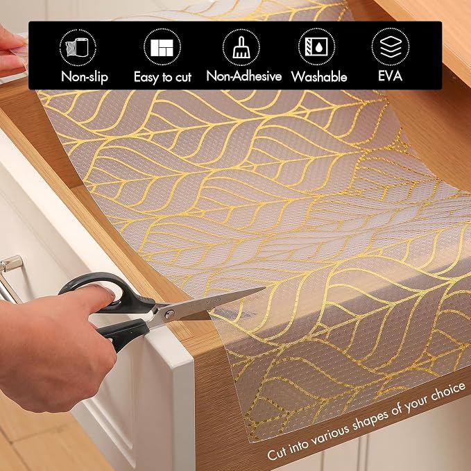 Cooyes Shelf and Drawer Liner for Kitchen Cabinets – Non-Adhesive, Waterproof, Non-Slip Cabinet Liners for Scratch Protection, Desk, Refrigerator, Shelves, Drawers with Modern Pattern - Image 5