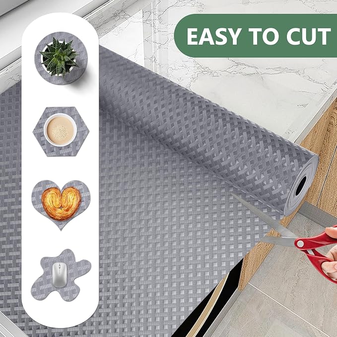 Shelf Liners, Non-Adhesive Drawer Liner, Waterproof & Oil-Proof Kitchen Cabinet Cupboard Liner Plastic EVA Material BPA Free Fridge Liner Mats Paper Protector for Shelves (Grey/16in x 240in) - Image 3