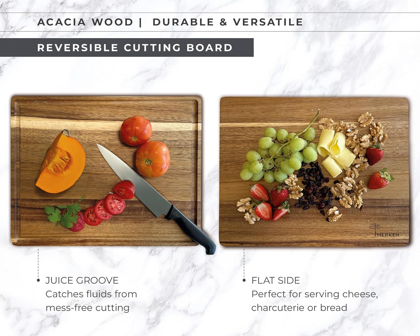 Premium Acacia Wood Cutting Board – Large End Grain Butcher Block – Reversible Chopping Board with Juice Groove – For Pizza, Meat, Veggies, Charcuterie – Knife Friendly Kitchen Decor