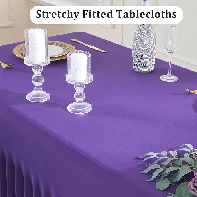 4 Pack Purple Spandex Tablecloths for 6 Foot Rectangle Tables, Wrinkle Free Stretchy Table Cloths 6ft Fitted Table Cover DeskSkirt for Weddings Birthday Party Banquet Baby Shower - Image 2