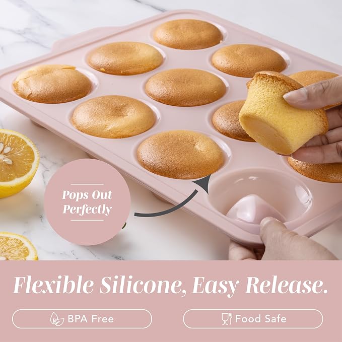 COOK WITH COLOR 17 Pc. Silicone Baking Pan Set - Non-Stick & Easy Clean Silicone Muffin Pans for Baking with Sturdy Metal Frame for Stability, Flexible Cake Molds, Includes Measuring Cups and Spoons - Image 3