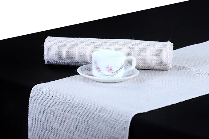 MDS® Pack of 25 Natural Burlap Table Runner, 12 x 108 Inch, Jute Rustic Farmhouse Boho Table Decor for Wedding Reception, Dining Table, Bridal Shower, Baby Shower & Party Decorations - White by MDS
