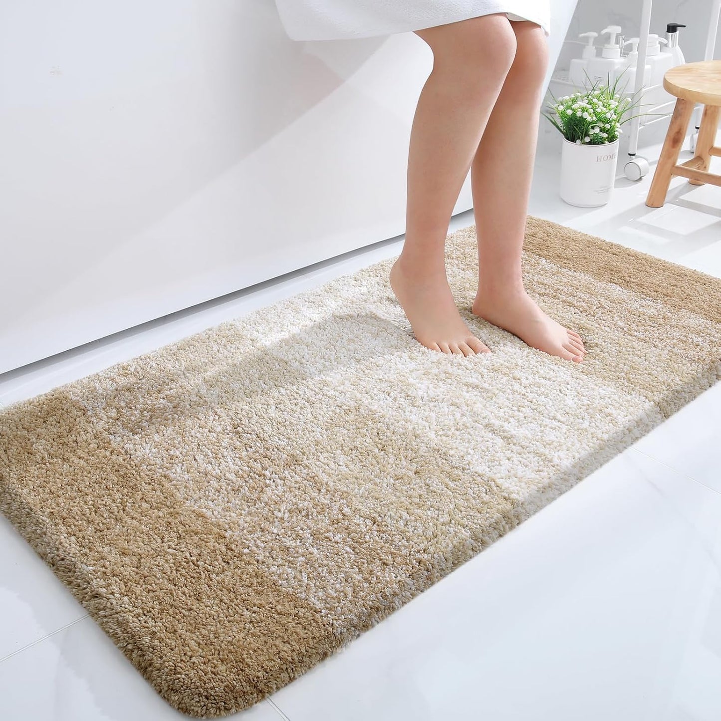 OLANLY Bathroom Runner Rugs 47x24, Extra Soft Absorbent Microfiber Bath Rugs, Rubber Backing, Quick Dry, Machine Washable Bath Mats for Bathroom Floor, Tub and Shower, Home Decor Accessories, Tan