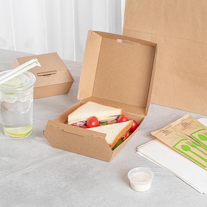 Restaurantware Square Kraft Paper Corrugated Clamshell Container, 100 Pack - Image 3
