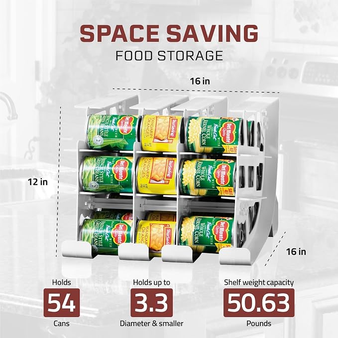 FIFO Can Tracker 3-Pack - 3-Tier Rotating Food Can Organizer for Pantry, Expandable Soda Can Storage for Kitchen, Holds 54 Cans of Food or Soda - Image 3