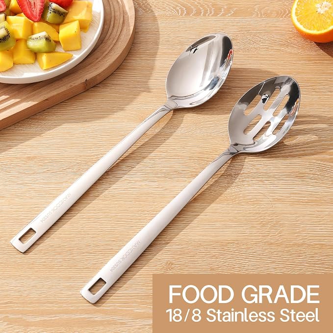 18/8 Stainless Steel Cooking Spoons Set, 2 Pcs, Dishwasher-Safe - Image 3