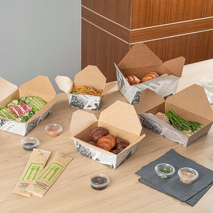 Restaurantware Bio Tek 45 Ounce Take Out Boxes 50 To Go Lunch Boxes - Tab-Lock Closure Heat-Tolerant Newsprint Paper Disposable Lunch Boxes Greaseproof For Hot And Cold Foods - Image 8