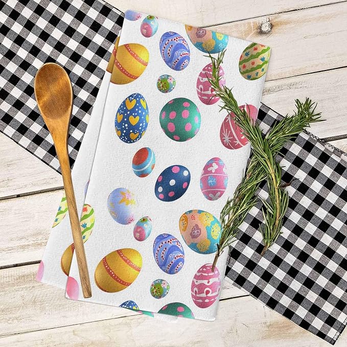 Smile Sunflower Easter Eggs Kitchen Towels,Microfiber Cleaning Cloths Colorful Eggs Dish Towels for Kitchen, Pack of 4 Absorbent Reusable Dish Towels,Tea Towels,Bar Towels,18x28 Inch - Image 5