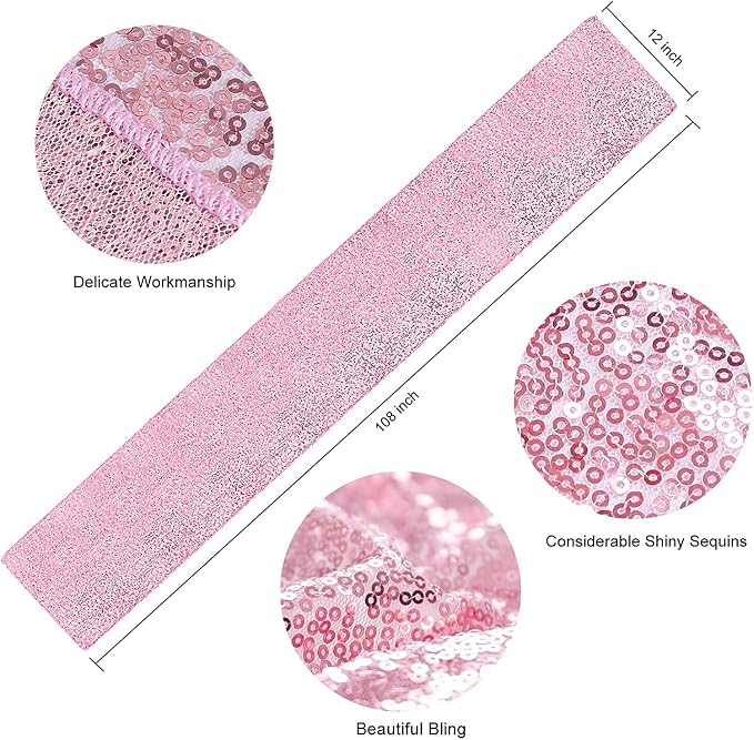 Rose Pink Sequin Table Runner 12 Pack 12''x108 Glitter Table Runner - Image 3