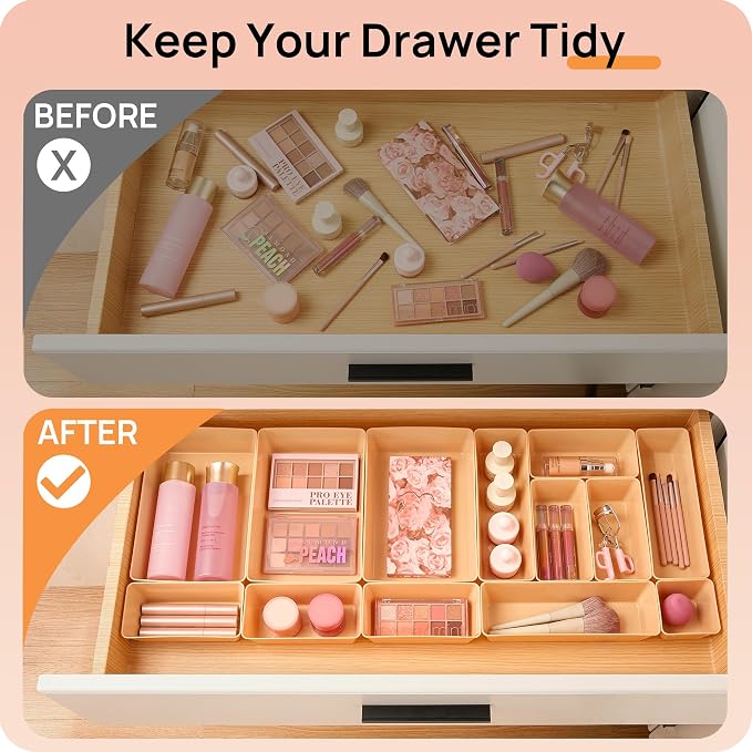 Vtopmart 25 Pack Plastic Drawer Organizers with Non-slip Rubber Pads | 4-Size Versatile Makeup Organizer, Storage Containers Small Bins for Makeup, Jewelries, Bedroom, Kitchen Utensils and Office - Image 3