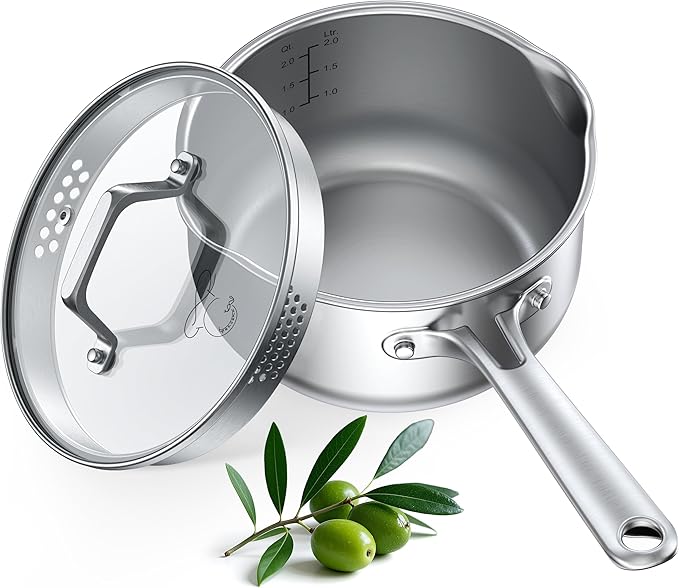 PekGema 2.5QT Saucepan w/Glass Strainer Lid, Tri-Ply Stainless Steel by PekGema