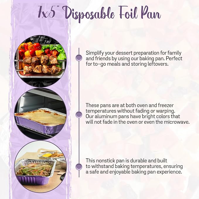 KitchenDance 1.5 lb. Colored Foil Takeout Containers With Lids - Heavy Gauge Aluminum Containers - Casserole Dish Disposable Pans for Cooking, Freezing, Food Prep, Storage - 7650 (Purple, 125) - Image 6