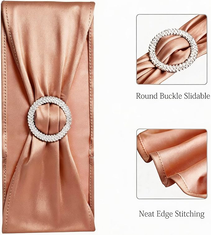 Spandex Rose Gold Chair Sashes 100 Pack Wedding Chair Bows Bands Buckles - Image 4