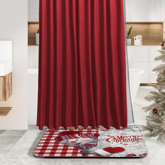 Clara Clark Bathroom Accessories Set - Christmas Shower Curtain Set, Xmas Bathroom Set, Christmas Bathroom Decor, Bathroom Accessory Set, Toilet Brush, Trash Can & Soap Dispenser - 19PC Set - Image 2