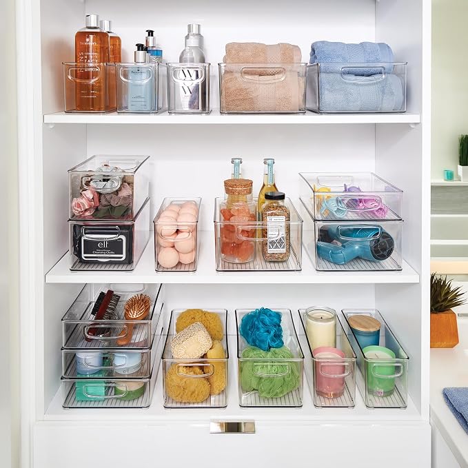 iDesign Stackable Plastic Handle Bin Storage Organizers, 18 Pack, Clear | For Kitchen, Fridge, Pantry, Home, Assortment Set - Image 6