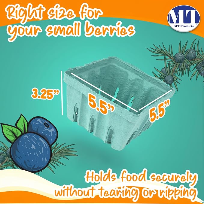 MT Products Green Berry Basket 1 Quart - Molded Pulp Fiber Vented Produce Basket (Pack of 297) - Made in the USA - Image 2