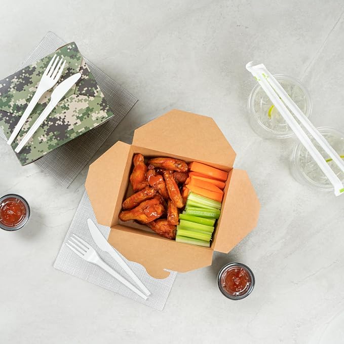 Restaurantware-Bio Tek 6.7 x 5.5 x 2.6 Inch Food Containers, 200 Durable Takeaway Boxes - Disposable, Sturdy, Camouflage Paper 45 Ounce Takeout Boxes, Rectangle, For Takeout And Delivery, Or Picnics - Image 7