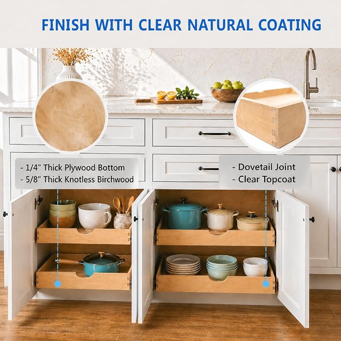 COUVER Birch Wood Pull-Out Cabinet Organizer - Soft Close Slide-Out Drawer for Kitchen & Bathroom, DIY Non-Assembled Wooden Under Sink Storage, Bottom-Mounted Side-Mounted, 24 inch - Image 5