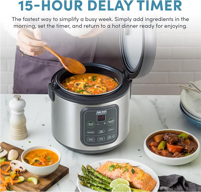 AROMA Professional Digital Rice Cooker, Multicooker, 4-Cup (Uncooked) / 8-Cup (Cooked), Steamer, Slow Cooker, Grain Cooker, 2Qt, Stainless Steel Exterior, ARC-994SG - Image 3