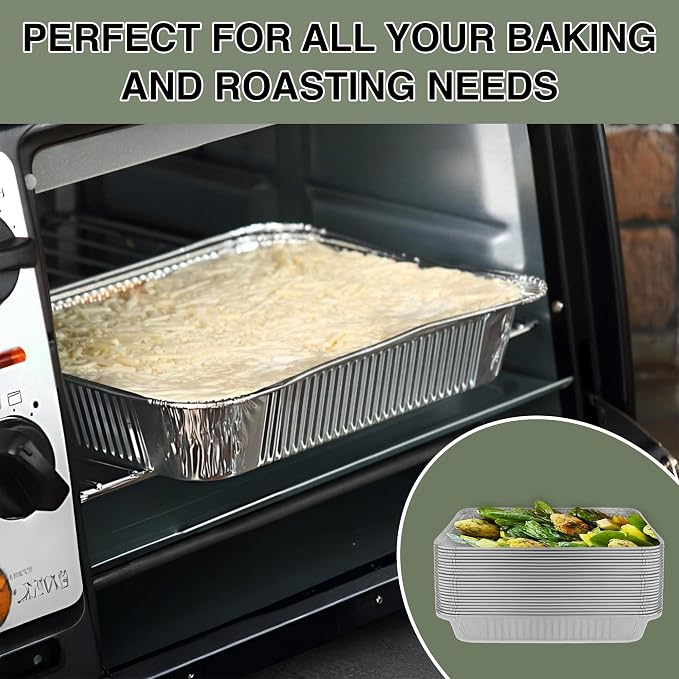 INFINITY EL 10 Pack Aluminum Pans, Disposable Foil Pans, Full Size-Medium | Heavy-Duty Foil Pans 20.5" x 12.5" x 2.5", Serving Trays for Roasting Turkey, Lasagna, Christmas & Parties, Freezer Safe - Image 5