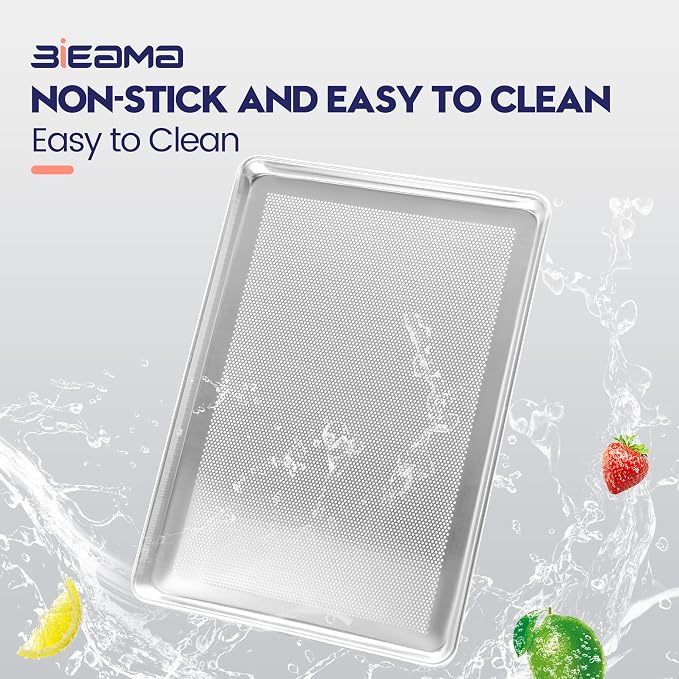 BIEAMA 6 Pack Full Size 18" x 26" Aluminum Baking Sheet Pan Perforated, Commercial Bakery Equipment Cookie Sheets, NSF Approved Baking Tray | Aluminum Commercial Bakery Equipment Cookie Sheets, NSF Approved Baking Tray - Image 6