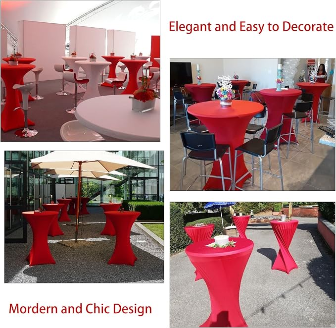 6 Pack Cocktail Spandex Tablecloth 32"x43" Red Stretch Square Corners Cocktail Table Cover Fitted High Top Round Table for Bar Wedding Birthday Party Banquet - Image 7