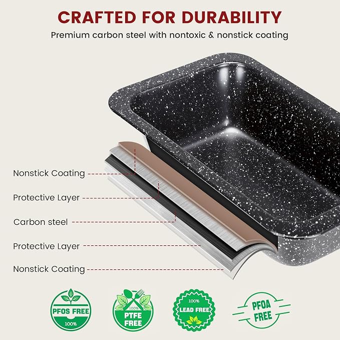 Terlulu 10-Piece Baking Pans Set, Bakeware Sets Nonstick, Baking Set for Oven Cooking, Stackable Carbon Steel Set Include Cookie Sheets, Muffin Pan, Cake Pan, Pizza Pan, Loaf Pan, Roasting Pan, Black - Image 5