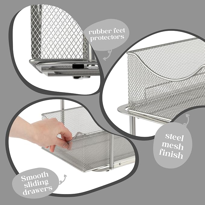 Sorbus Pull-Out Under Sink Organizer, Mesh Construction (Silver, 2 Pack) - Image 5