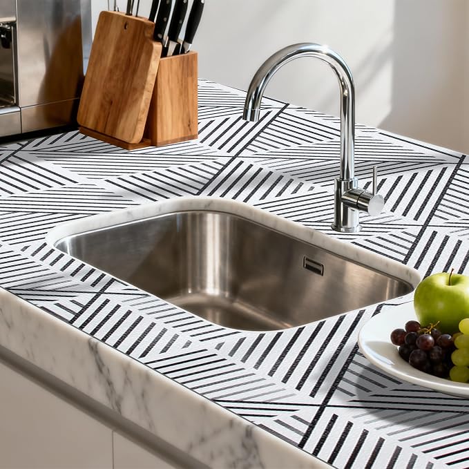 FIFTY FEET 12"x120" Non-Adhesive Shelf Liner for Kitchen Cabinets and Drawers, Washable Non-Slip PVC Cabinet Liner (Black Modern)(10 Roll) - Image 6