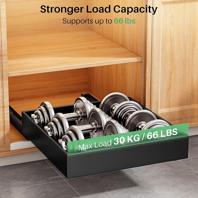 Pull out Cabinet Organizer, 21"Deep, 11.8"Wide Full-Extension Heavy Duty Slide out Drawers with Nano Adhesive, Roll Out Shelves Sliding Cabinet for Kitchen, Bathroom, Pantry,Under Sink Storage(Black) - Image 5