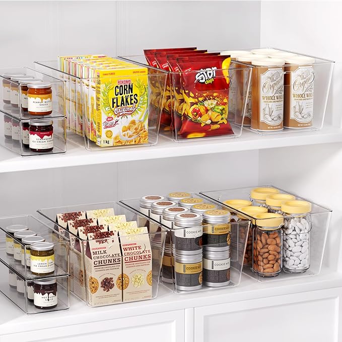 8 Pack Large Clear Plastic Storage Bins, Kitchen &Pantry Organizer | Heavy-duty 450g BPA-free PETG containers with handles for fridge, under-sink, bathroom, office, closet, and garage storage - Image 3