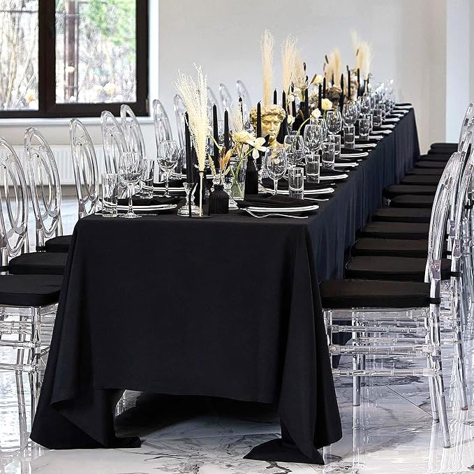 12 Pack Black Tablecloths Rectangle 60 x 102 Inch for 6 Foot Tables - Image 3